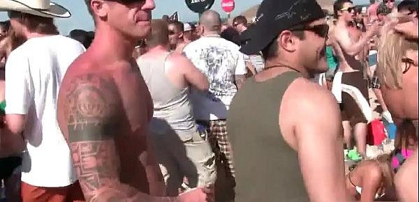  Huge beach party with sexy hot blonde